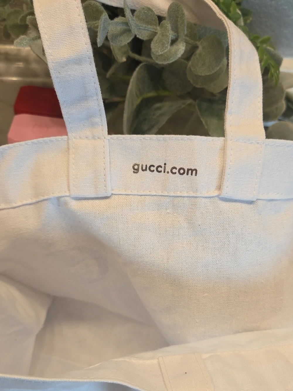GWP Gucci Beauty White Canvas Tote with Silver Logo Accents and Mirror